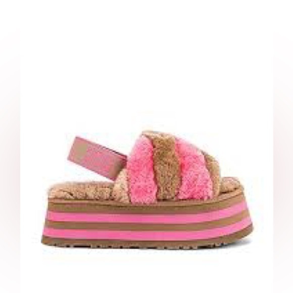 UGG Disco Stripe Fur Sandal Slide comfy Size 8 - Picture 2 of 12